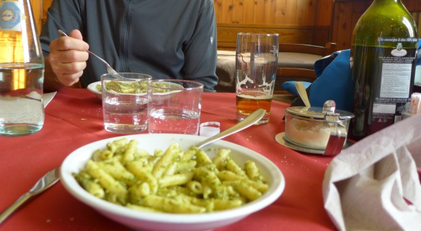 First course, penne with pesto, in the place labelled "Bar" 