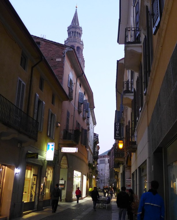 Cremona, with the Torrazzo tower in background, 343 feet tall, completed in the year 1309